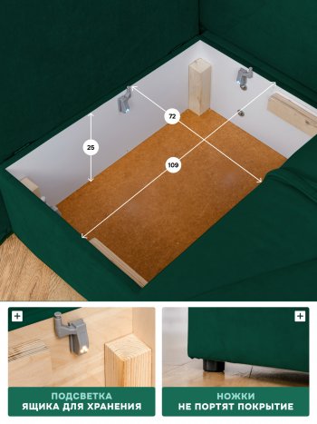 Диван 1010 изумруд, правый (BRENDOSS) в Кировграде - kirovgrad.mebel-e96.ru