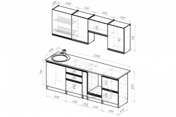 Кухонный гарнитур Амели компакт 2200 мм (Герда) в Кировграде - kirovgrad.mebel-e96.ru