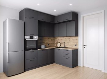 Кухонный гарнитур угловой Антрацит 2200х1700 мм (Санвут) в Кировграде - kirovgrad.mebel-e96.ru