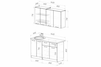 Кухонный гарнитур Асая Медиум 1400 мм (Герда) в Кировграде - kirovgrad.mebel-e96.ru