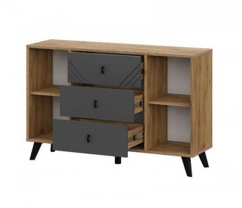 Комод 3 ящ. двухств. Байкал Графит/Дуб золотой (СВ) в Кировграде - kirovgrad.mebel-e96.ru