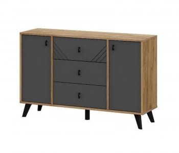 Комод 3 ящ. двухств. Байкал Графит/Дуб золотой (СВ) в Кировграде - kirovgrad.mebel-e96.ru