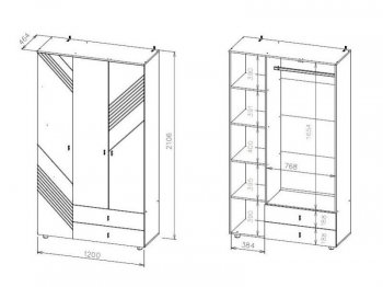 Шкаф 1200 мм трехстворчатый (с ящиками) Байкал (СВ) в Кировграде - kirovgrad.mebel-e96.ru