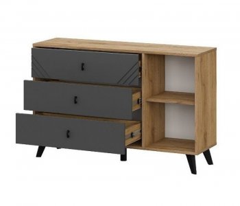 Комод 3 ящика (со створкой) Байкал Графит/Дуб золотой (СВ) в Кировграде - kirovgrad.mebel-e96.ru