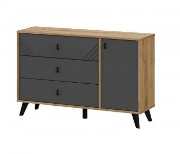 Комод 3 ящика (со створкой) Байкал Графит/Дуб золотой (СВ) в Кировграде - kirovgrad.mebel-e96.ru