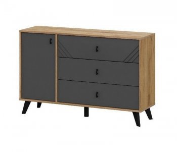 Комод 3 ящика (со створкой) Байкал Графит/Дуб золотой (СВ) в Кировграде - kirovgrad.mebel-e96.ru