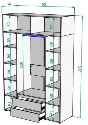 Шкаф 1564 мм Erik H328 + Антресоль HA4 (Графит) в Кировграде - kirovgrad.mebel-e96.ru