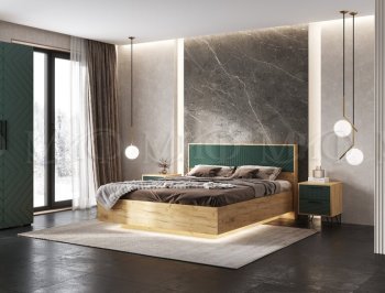 Кровать парящая с ПМ Флэш грин/дуб крафт (Миф) в Кировграде - kirovgrad.mebel-e96.ru