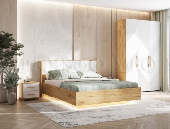 Кровать парящая Ирис крафт/белый с подсветкой (Миф) в Кировграде - kirovgrad.mebel-e96.ru
