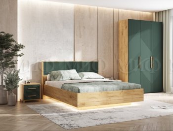 Кровать парящая с ПМ Ирис грин/дуб крафт (Миф) в Кировграде - kirovgrad.mebel-e96.ru