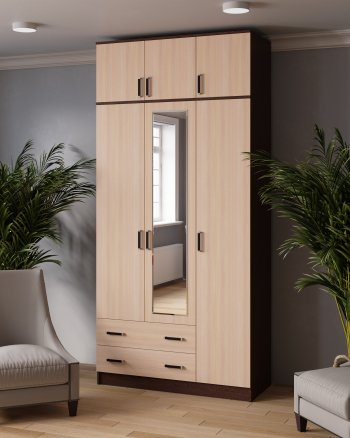 Шкаф Лагуна с антресолью с зеркалом венге/дуб (Текс) в Кировграде - kirovgrad.mebel-e96.ru