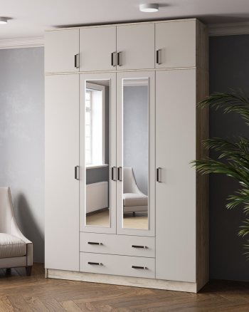 Шкаф 1600 мм Лагуна с антресолью крафт серый/кашемир (Текс) в Кировграде - kirovgrad.mebel-e96.ru