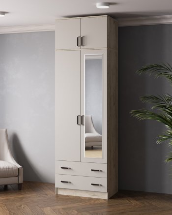 Шкаф 800 мм Лагуна с антресолью крафт серый/кашемир (Текс) в Кировграде - kirovgrad.mebel-e96.ru