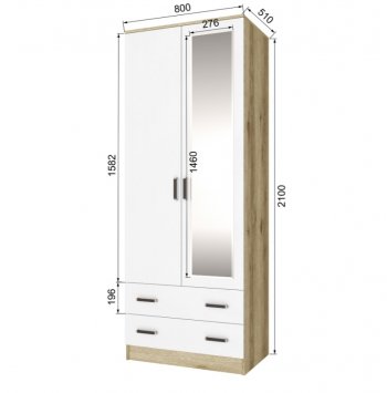 Шкаф 800 мм Лагуна с антресолью делано/белый (Текс) в Кировграде - kirovgrad.mebel-e96.ru