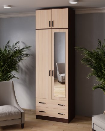 Шкаф 800 мм Лагуна с антресолью венге/дуб (Текс) в Кировграде - kirovgrad.mebel-e96.ru