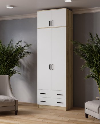 Шкаф 800 мм Лагуна с антресолью без зерк. делано/белый (Текс) в Кировграде - kirovgrad.mebel-e96.ru