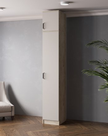 Пенал 400 мм Лагуна с антресолью крафт серый/кашемир (Текс) в Кировграде - kirovgrad.mebel-e96.ru