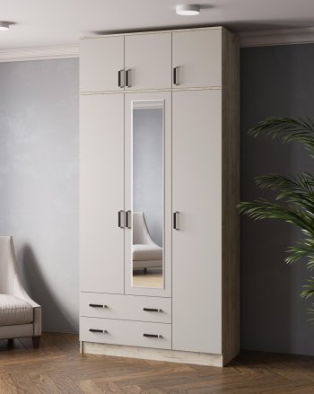 Шкаф 1200 мм Лагуна с антресолью с зеркалом крафт серый/кашемир (Текс) в Кировграде - kirovgrad.mebel-e96.ru