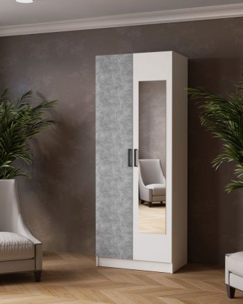 Шкаф 800 мм Ларс с зеркалом Белый/Ателье светлое (Микон) в Кировграде - kirovgrad.mebel-e96.ru