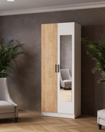 Шкаф 800 мм Ларс с зеркалом Белый/Дуб крафт (Микон) в Кировграде - kirovgrad.mebel-e96.ru