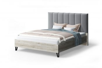 Кровать Лаура с мягк.изголов/царги ЛДСП Stone (серый)/Дуб серый, 1600 (МЛК) в Кировграде - kirovgrad.mebel-e96.ru
