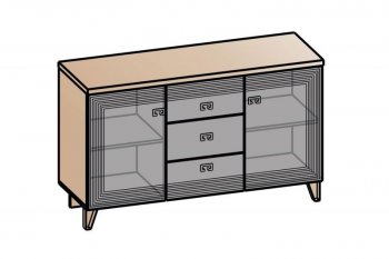 Комод 2дв, 3ящ Лежер КМ-3103 дуб серый/холст вулканический(СанТан) в Кировграде - kirovgrad.mebel-e96.ru