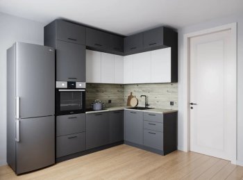 Кухонный гарнитур угловой Меренга МДФ 2200*1700 мм (Санвут) в Кировграде - kirovgrad.mebel-e96.ru