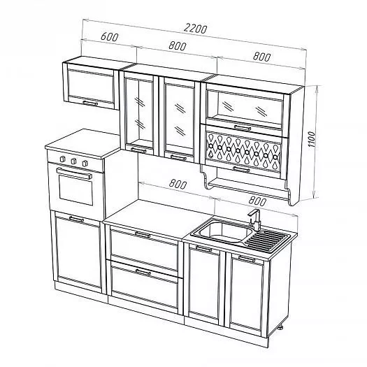 Кухонный гарнитур Милано 2200 мм Ком. №3 (Миф) в Кировграде - kirovgrad.mebel-e96.ru