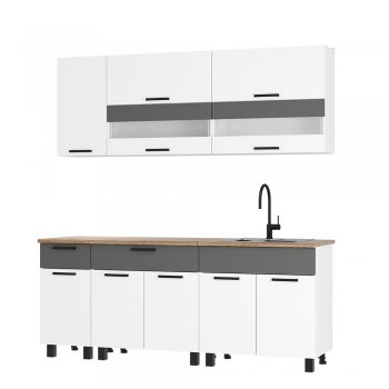 Кухонный гарнитур Монтана 2000 мм белый/графит (БТС) в Кировграде - kirovgrad.mebel-e96.ru