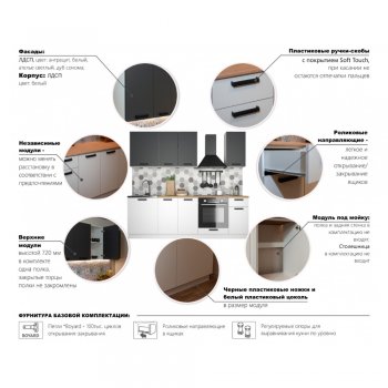 Кухонный гарнитур 1800 мм Ника Нео ателье светлый/белый (Имп) в Кировграде - kirovgrad.mebel-e96.ru