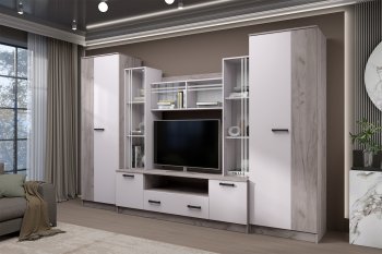 Стенка Николь-2 крафт серый/кашемир (Зарон) в Кировграде - kirovgrad.mebel-e96.ru