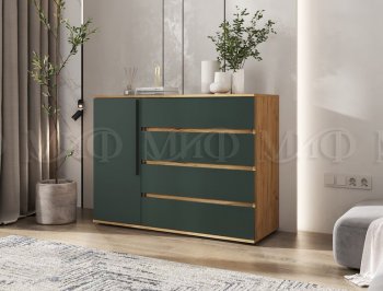 Комод 1 дверь 4 ящика (1200) Норд, крафт/изумруд (Миф) в Кировграде - kirovgrad.mebel-e96.ru