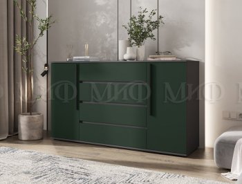 Комод 2 двери 4 ящика (1600) Норд, графит/изумруд (Миф) в Кировграде - kirovgrad.mebel-e96.ru