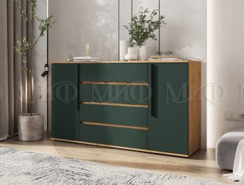 Комод 2 двери 4 ящика (1600) Норд, крафт/изумруд (Миф) в Кировграде - kirovgrad.mebel-e96.ru