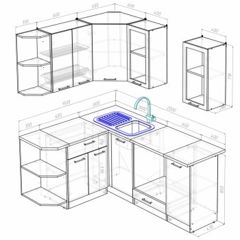 Кухонный гарнитур Ольга прайм 3 1500х2000 мм (Герда) в Кировграде - kirovgrad.mebel-e96.ru
