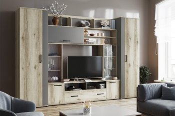 Гостиная Оскар-18-2 дуб делано/графит (Текс) в Кировграде - kirovgrad.mebel-e96.ru