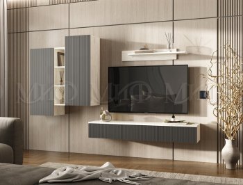 Стенка Оскар комп.2 крафт белый/графит (Миф) в Кировграде - kirovgrad.mebel-e96.ru