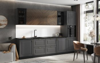 Кухонный гарнитур Престиж 3000 мм (вариант №1) графит софт/орех (Миф) в Кировграде - kirovgrad.mebel-e96.ru