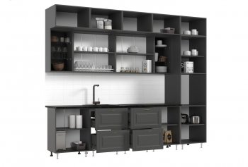 Кухонный гарнитур Престиж 3000 мм (вариант №2) графит софт/орех (Миф) в Кировграде - kirovgrad.mebel-e96.ru