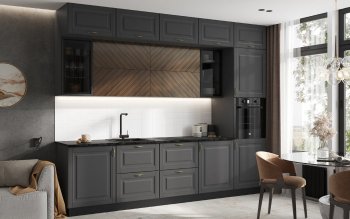 Кухонный гарнитур Престиж 3000 мм (вариант №2) графит софт/орех (Миф) в Кировграде - kirovgrad.mebel-e96.ru