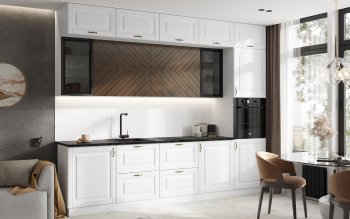 Кухонный гарнитур Престиж 3000 мм (вариант №2) браш вайт/орех (Миф) в Кировграде - kirovgrad.mebel-e96.ru