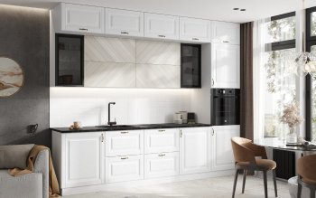 Кухонный гарнитур Престиж 3000 мм (вариант №2) браш вайт/жемчуг (Миф) в Кировграде - kirovgrad.mebel-e96.ru