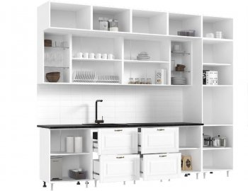 Кухонный гарнитур Престиж 3000 мм (вариант №2) браш вайт/орех (Миф) в Кировграде - kirovgrad.mebel-e96.ru