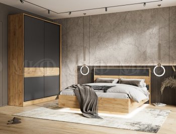 Кровать парящая Роджина с подсветкой, крафт/графит (Миф) в Кировграде - kirovgrad.mebel-e96.ru