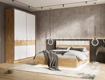 Кровать парящая Роджина с подсветкой, крафт/белый (Миф) в Кировграде - kirovgrad.mebel-e96.ru