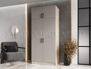 Шкаф 900 мм 2-х ств. штанга+полка дуб крафт серый/кашемир (Миф) в Кировграде - kirovgrad.mebel-e96.ru