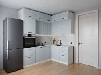 Кухонный гарнитур угловой Смоки МДФ 2200*1700 мм (Санвут) в Кировграде - kirovgrad.mebel-e96.ru