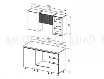 Кухонный гарнитур Техно-6 1500 мм (Миф) в Кировграде - kirovgrad.mebel-e96.ru